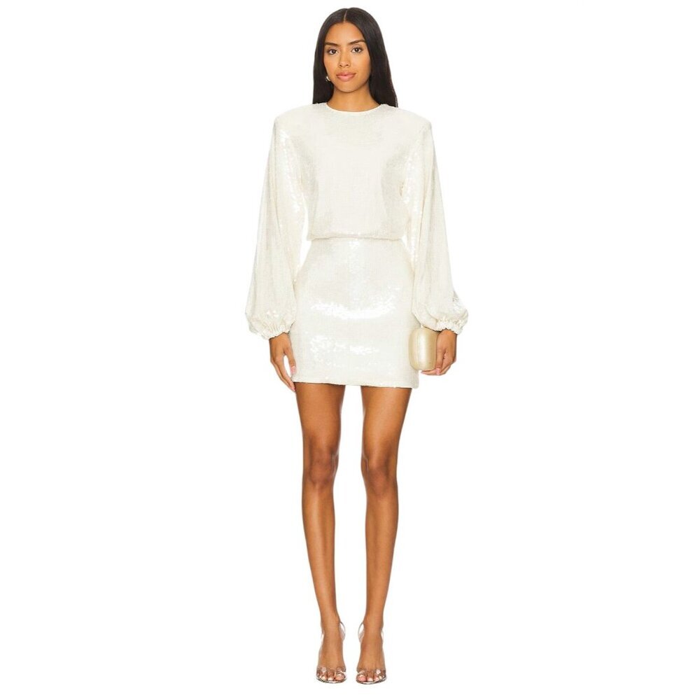 ROTATE Sequins Dress in Egret 38 New Womens Mini Long Sleeve Cocktail